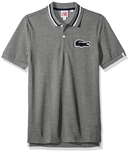 Lacoste Men's LVe Short Sleeve Big Croc Polo-Regular Fit, Palladium Mouline/White/Navy Blue, X-Large