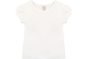 Lilax Girls' Basic Short Puff Sleeve Round Neck Cotton T-Shirt