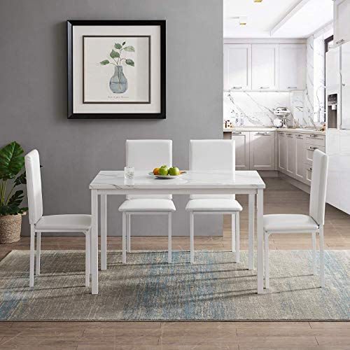 Hooseng 5 Piece Faux Marble Dining Set, Table and Chairs for 4, Perfect