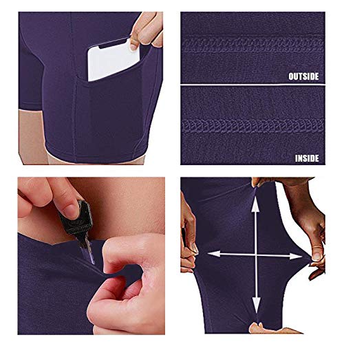 LOVESOFT Women's Workout Cycling Running Volleyball Tights Yoga Shorts with Side Pockets (Dark Blue, XL)