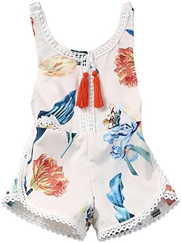 Baby Girl Tassel Jumpsuits, Youthful Girls Sleeveless Romper Summer Floral Tassel Bodysuit Sunsuit Outfits (3-4Years)