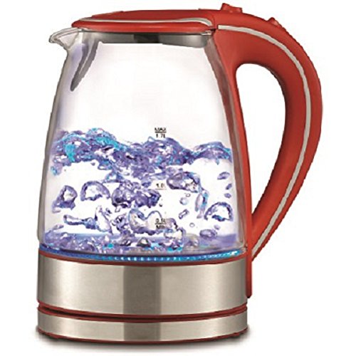 Royal 1.7L Cordless Glass Electric Hot Water Tea Kettle Blue LED Stainless Steel (50 oz, Red)