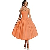 KDJZDE Satin Prom Dresses for Women Tea Length Pleated Evening Gown Layered Puffy Elegant Formal Party Gowns with Bow