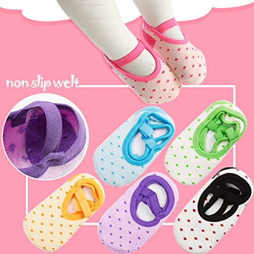 6 Pairs Baby Girl Socks Toddler Anti Skid Baby Boy Socks, Amariver Cute Lovely Polka Dot Baby Walker Socks for Baby Girl Toddler 12-36 Months (Thicker Socks)
