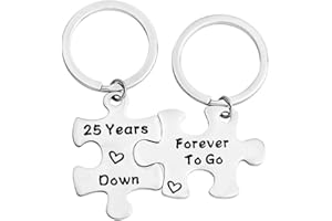FEELMEM 25th Anniversary Present Couples Puzzle Keychain Set Of Two 25 Years Anniversary Key Chain Present For Him Her (25th)