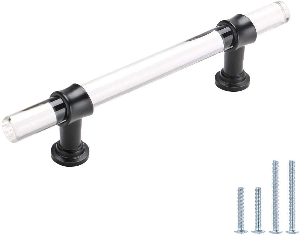 homdiy | 10 Pack 3in Hole Centers | Cabinet Handles Black Drawer Pulls Acrylic, Bar Handle Pull with Black Finish | Kitchen Cabinet Hardware/Dresser Drawers, 9165BK