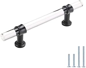 homdiy | 10 Pack 3in Hole Centers | Cabinet Handles Black Drawer Pulls Acrylic, Bar Handle Pull with Black Finish | Kitchen Cabinet Hardware/Dresser Drawers, 9165BK