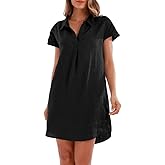 Amazhiyu Women's 100% Linen Summer Above Knee Length Dresses Casual Short Sleeve