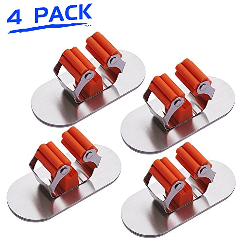image for LuckIn Adhesive Mop Broom Holder Rack Stainless Broom Hanger Gripper A