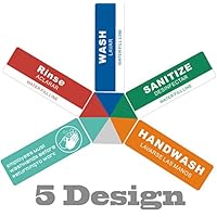 3X9"-5Pcs Wash Rinse Sanitize Labels Hand wash Employee Must Wash Hands Stickers For Restaurants, Commercial Kitchens, 3 Sink Compartments-Food Trucks, Bussing Stations, Dishwashing or Wash Station