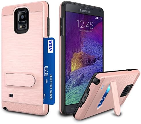 Galaxy Note 4 Case, Zectoo Galaxy Note 4 Wallet case Heavy Duty [Card Pocket] Anti Scratch Dual Layer Kickstand Shockproof Bumper Protective Hybrid Card Case Cover for Samsung Galaxy Note 4 Rose Gold