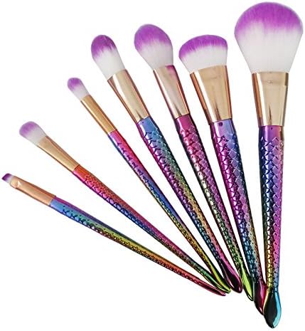 Lospu HY 7PCS Colorful Mermaid Makeup Brushes Set Foundation Eyebrow Eyeliner Blush Cosmetic Tools