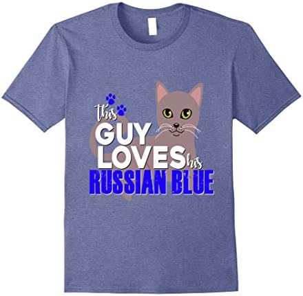 Mens This Guy Loves His Russian Blue Cat Shirt Kitty Pet Dad XL Heather Blue