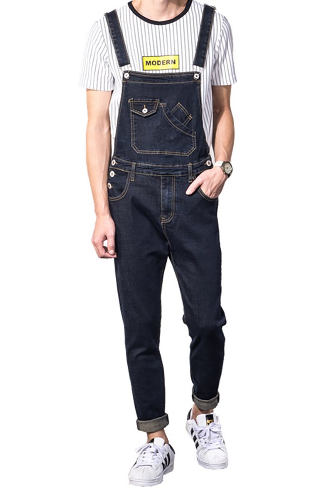 Men's Casual Slim Pocket Denim Bib Overalls Denim Fit