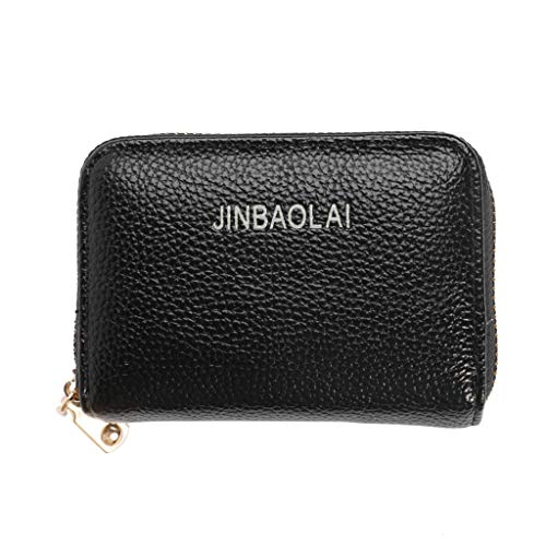 Alimao Men's Wallet Leather Credit Card Holder RFID Blocking Zipper Thin Pocket Black