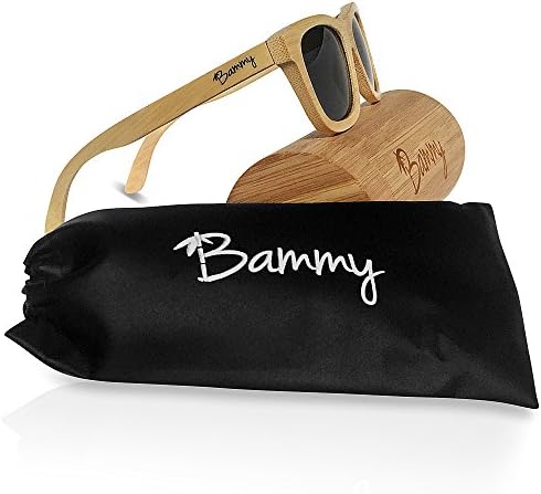 Bammy Bamboo Sunglasses (Light Bamboo, Black)- Bamboo Wood Frames, Polarized Wayfarers with Wooden Protective Case