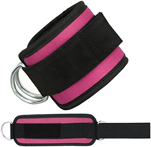 HemeraPhit Double D-ring Ankle Cuff Straps Adjustable Leg Weight Wrist Belt for Cable Machine Attachment , 1Pair (Pink)