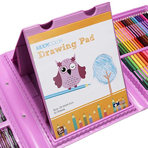 KIDDYCOLOR 172-Piece Deluxe Art Set for Kids with Plastic Case Pink Light, Great Gift for Kids