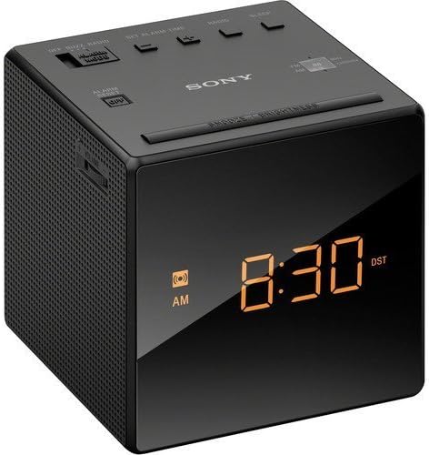 Sony AM/FM Compact Alarm Clock Radio with Easy to Read, Backlit LCD Display Plus 6ft Kubicle Aux Cable Bundle