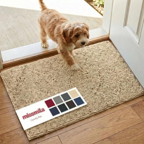 Miss Mila®| Dog Door Mat for Muddy Paw, Super Absorbent Chenille Pet Rug for Indoor Entryway, Non-Slip Washable Dirt Trapping Mats for Dogs & Cats, 24"x60" Beige at Amazon