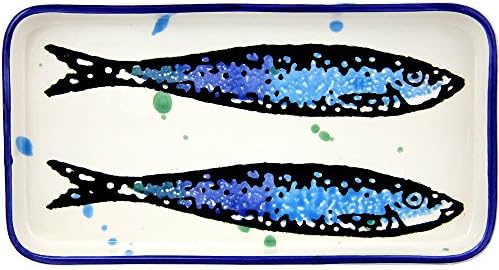 Portugal Gifts Hand Painted 10" Inches Serving Platter Made In Portugal (N.07 Splashes Sardines)