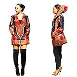 AMA(TM) Women Hooded African Print Casual Coat Long Sleeve Mini Dress