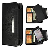 Black Detachable PU Leather Wallet Card Case & Back Cover With Detachable Hand Strap Wristlet and Card Slot Holder For Apple iphone 5 / 5S