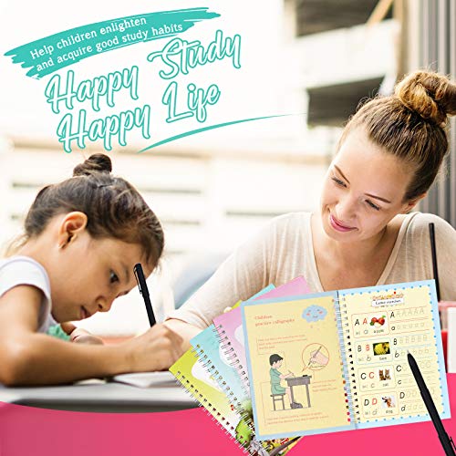 English Magic Practice Copybook for Kids, Be Reused Handwriting Copybook Set, Caligraphy Practice Book, Numbers, Drawing, Alphabet, Addition and Subtraction