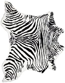Faux Hide Rug, 4'3" x 5' ZEBRA BLACK WHITE