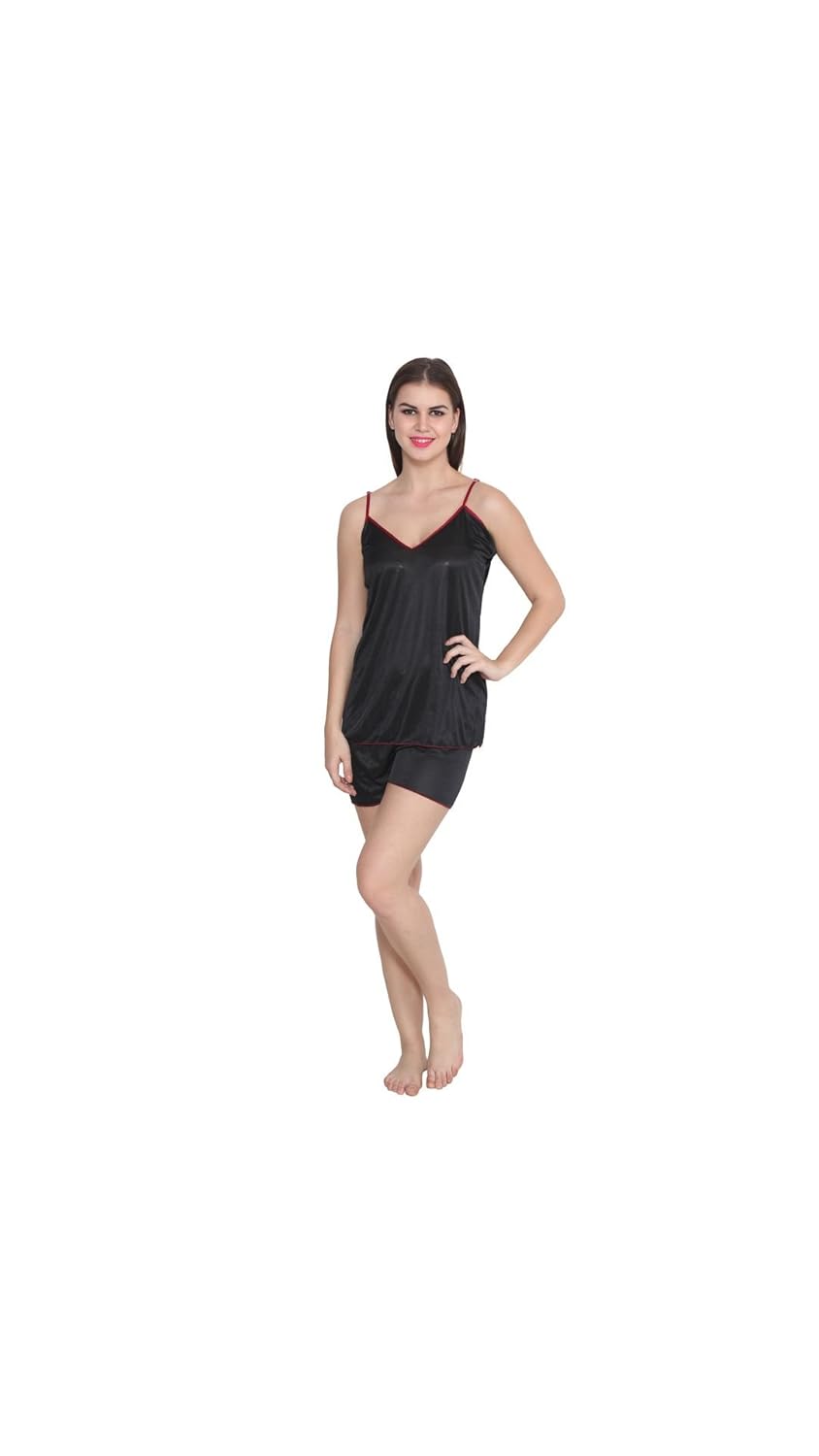 abacada's women satin top and shorts set free size black