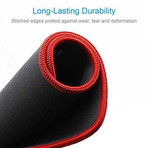 [Limited Edition! Final Season!] iXCC Gaming Mouse Pad / Mat with Smooth Silk Surface Stitched Edges, 13 × 10.2 × 0.2 Inches - Black with Red Edges - Thumbnail 4