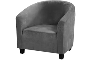 GULI Velvet Tub Chair Covers for Armchairs, Club Chair Slipcover, Wing Back Covers High Stretch Sofa Covers Spandex Plush Seat Covers Furniture Protector Removable Washable for Living Room (Dark Grey)