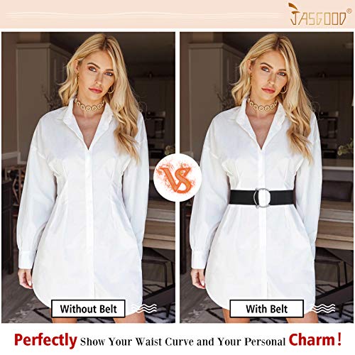 JASGOOD Women Stretchy Wide Waist Belt,O Ring Buckle Elastic Waist belt for Dress,Black,Suit for Waist Size 25-29 Inches