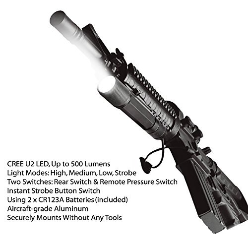 MCCC 500LM LED Tactical Gun Flashlight Rifle Light, 4-Mode Rail-mounted Tactical Light, Strobe Light,with Pressure Switch