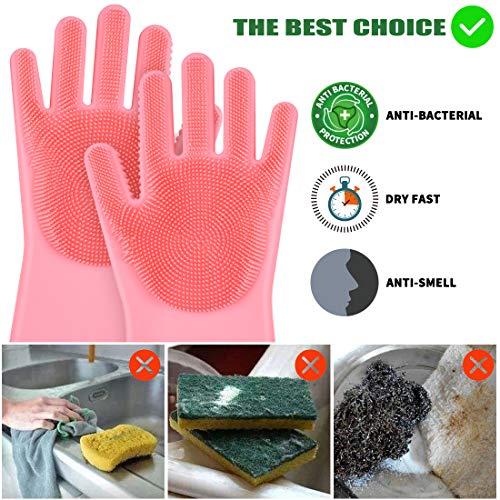 UPGRADE Large Magic Saksak Silicone Gloves, SJ Silicone Cleaning Gloves for Kitchen Bathroom Cleaning, Pet Hair Care, Car Washing (1 Pair, Pink) - Thumbnail 4