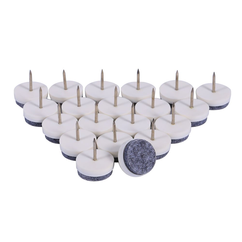 20pcs Nail-on Felt Feet Pad Anti-Sliding Felt Pad for Wooden Furniture Chair Tables Leg Feet(White)