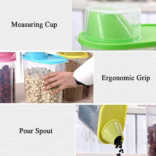 Cereal Container Food Storage Containers with Airtight Design Pour Spout Measuring Cup BPA-Free Dry Food Cereal Dispenser for Rice Snacks Dog Food Container (2 Pack)