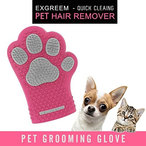 Pet grooming glove - Exgreem Newest pet hair remover glove Cat &amp; Dog Brush (360 Silicone) Easy Wash Dog Bathing Glove - For Short / Medium Fur - Pet hair shedding massaging glove(Pink/white)