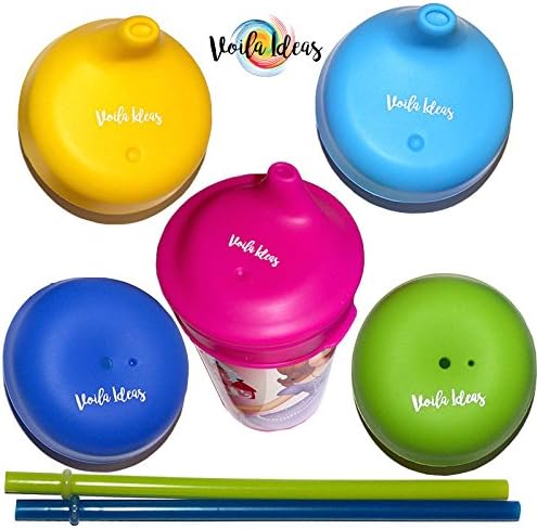 Sippy cup lids with straw made with premium silicone, fits any cup. No spill and BPA free.