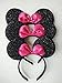 CHuangQi 12 pcs Mouse Ears Headbands, Solid Black & Rose Red Bow for Boys and Girls Birthday Party