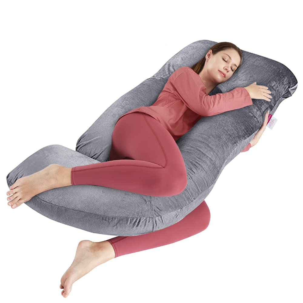 Photo 1 of Wndy's Dream Pregnancy Pillow J Shaped Full Body Pillow with Velvet Cover, 60 inches Maternity Pillow for Pregnant Women Back, Legs and Belly Support
