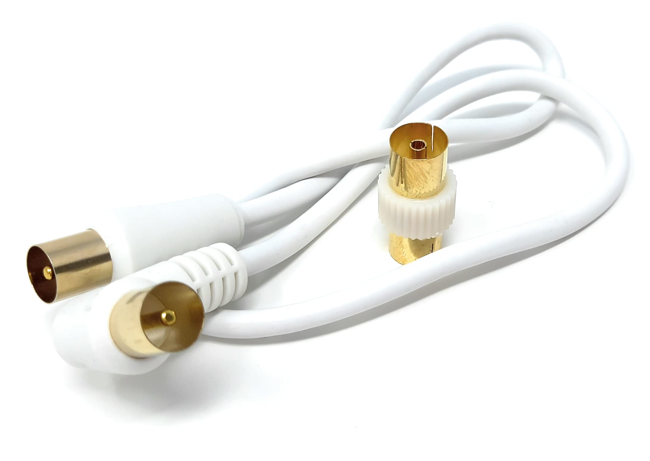 DRUT 40cm short TV RF Right Angle Male to Male Aerial Antenna Coaxial Cable With Female to Female Coupler Gold Connectors 75 ohm, 3C2V 1.3ft White