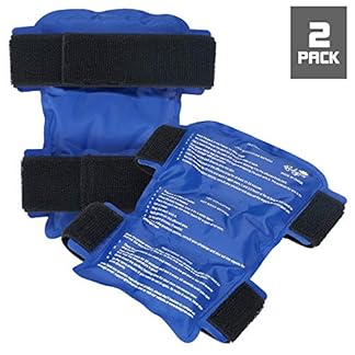 Two blue Shin Splint Ice Packs with black Velcro straps, designed for runners. The reusable wraps provide cold and hot therapy for shin splint pain relief, featuring a flexible design with usage instructions printed on the packs. A "2 Pack" label is displayed in the top right corner.
