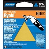 Norton 07660749284 Adhesive Backed Triangle Sanding Sheet for Ryobi Sander, P60 Grit, Coarse Grade (Pack of 10)