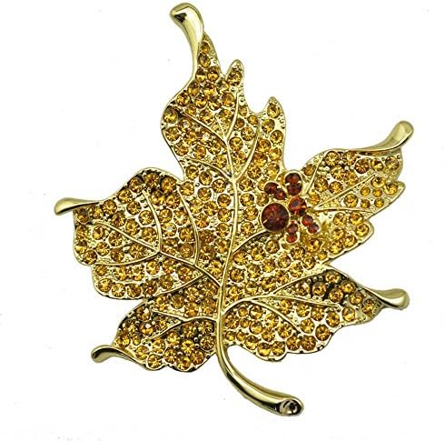 New Fashion Multi Color Crystal Rhinestone Maple Leaf Brooch Pin Plant Costume Jewelry For Women (Yellow)