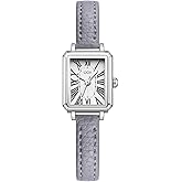 MASTOP Rectangle Women's Watch Curved Roman Numerals Softer Leather Strap Classic Ladies Analog Quartz Business Stylish Watches Ultra-Thin Ladies Bangle Bracelet Watch Female