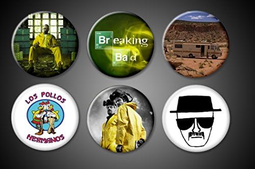 Breaking Bad Magnets TV Series Set of 6 Walter White Kingpin Jesse Pinkman Heisenberg Los Pollos Hermanos Dumpy RV yellow jumpsuits Fridge or locker magnet