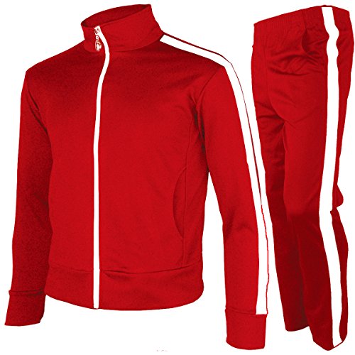 myglory77mall Men's Running Jogging Track Suit Jacket and pants Warm Up Pants Gym Training Wear XL US(3XL Asian Tag) Red One Line