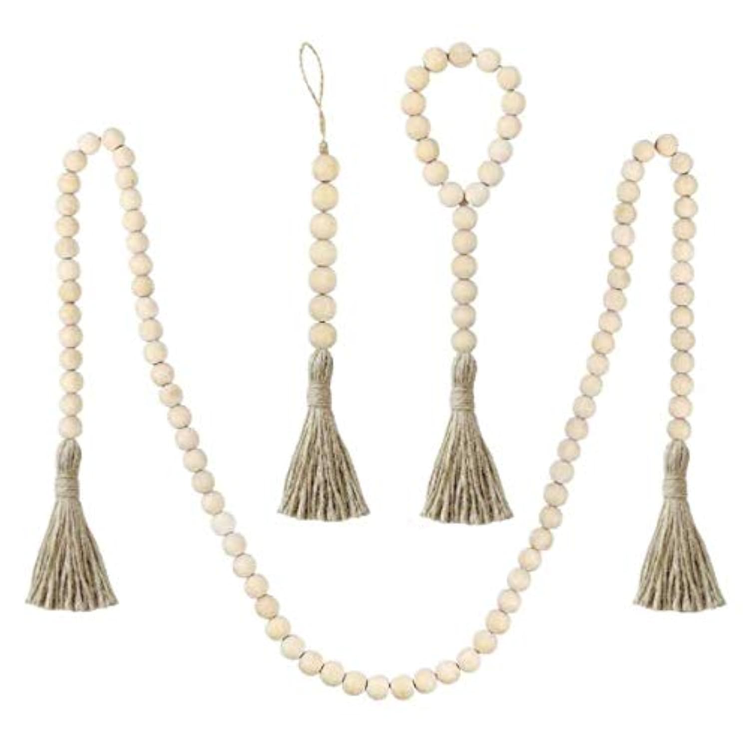 SZETOSY Wood Bead Garland with Tassels Set - GOODCHANCEUK 3PCS Wood Bead Wall Hanging Decorations Farmhouse Beads Rustic Country Decor