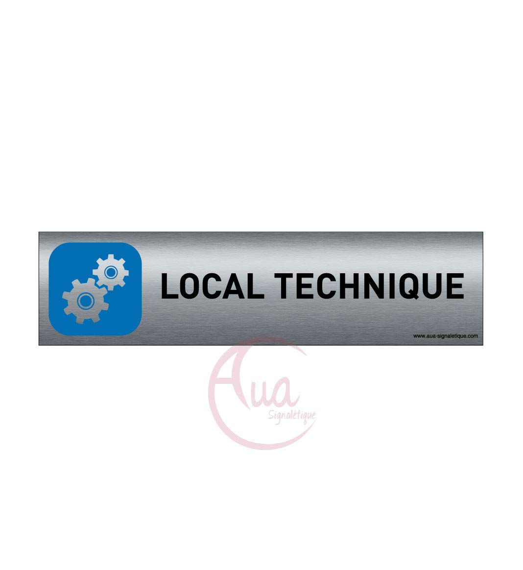 AUA SIGNALETIQUE - Plaque de porte Aluminium brossé imprimé AluSign - 200x50 mm - Double Face adhésif au dos - Impression UV directement sur l'aluminium (Pas de contre collage) (Local technique 2)